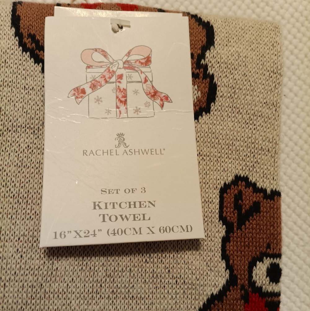 Set Of 3 New Rachel Ashwell Teddy Bear Dish Towels - Picture 3 of 3